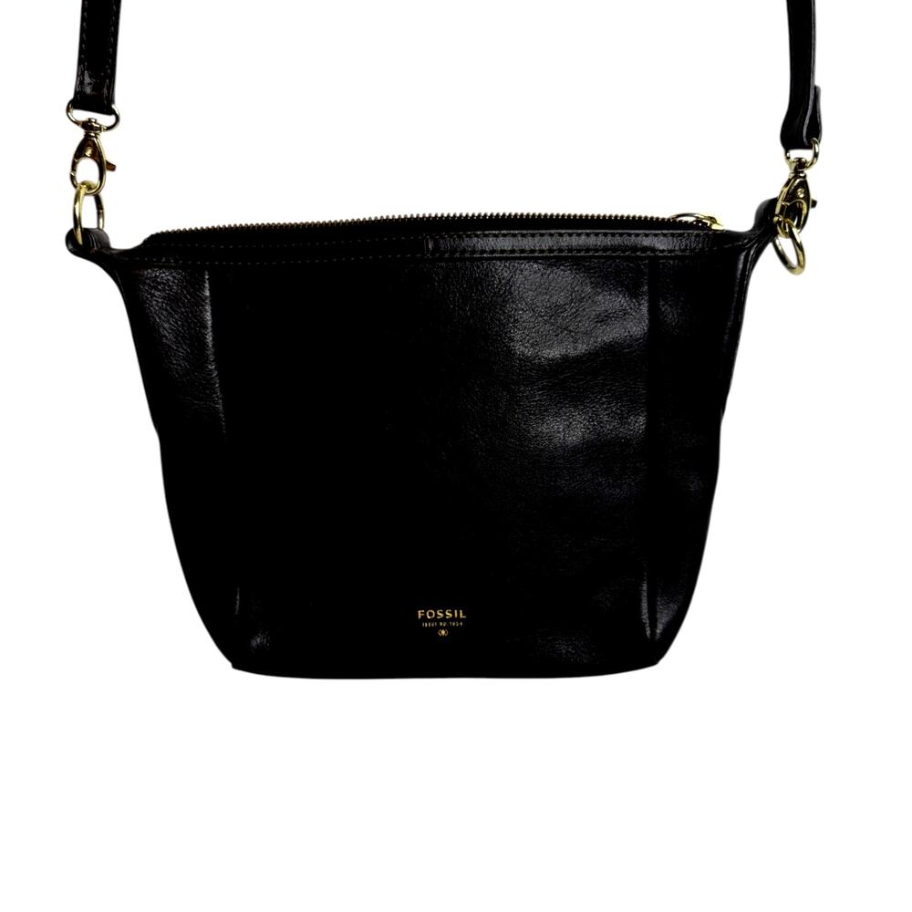 Fossil Black Genuine Leather Crossbody Bag